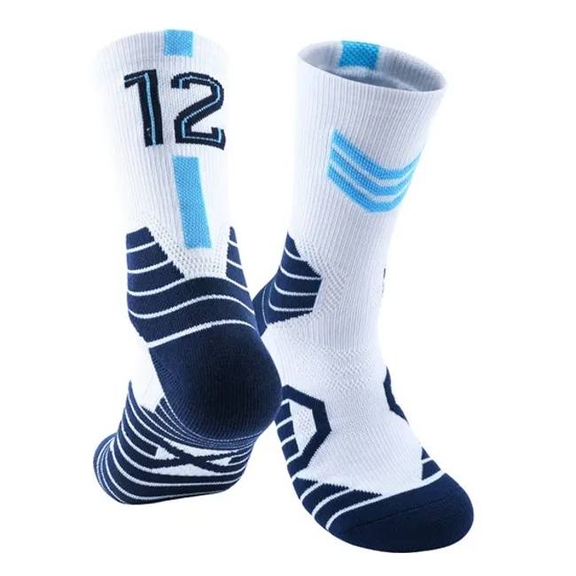Wholesale Custom Knit Embroidered Basketball Crew Socks Custom Logo Sports Athletic Cycling Terry Socks with Logo