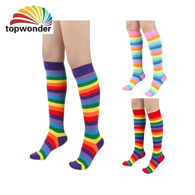 Customize All Designs of Colorful Rainbow Sock Striped Sock Over Knee High Sock in Many Colors, Sizes and Material