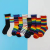 Wholesale Striped Vintage Fashion Design Cotton Newborn Baby Unisex Rainbow Custom Ankle Socks with Lace for Boy and Girl