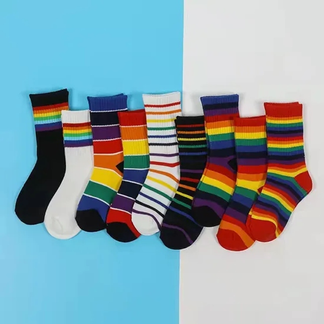 Wholesale Striped Vintage Fashion Design Cotton Newborn Baby Unisex Rainbow Custom Ankle Socks with Lace for Boy and Girl