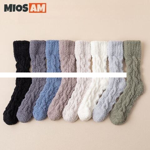 Wholesale high quality men s winter warm coral fleece crew socks customization thickened thermal breathable slipper crew socks