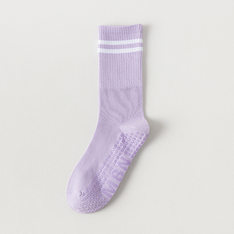 bulk purchases New Cotton Mid-calf Candy Color Striped Yoga Socks Bottom Non-slip Pilates Socks Indoor Gym Dance Fitness Sports 