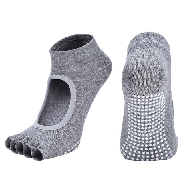 Warehousing Service Women Cotton Yoga Backless Five Toe Socks Breathable Anti-Slip Silicone Sport Pilates Socks Gym Fitness 