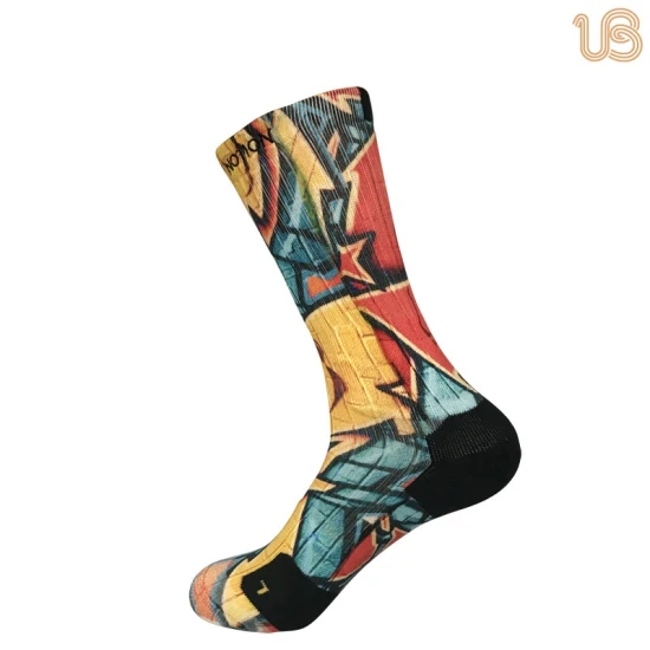 Men′s Custom Design Sublimation Print Terry Sport Crew Socks