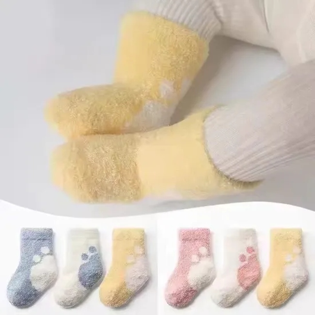  Kids Coral Fleece Warm Toddlers Floor Socks Cute Baby Fuzzy Socks