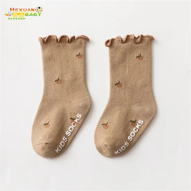 Cute Knitted Socks for Baby Girls Summer Casual Infant Socks with Antislip Rubber Soles High Crew Breathable Cotton for Toddlers
