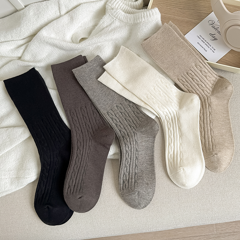 e-commerce ready New women Socks Autumn Fashion Style Ladies Loose Socks School Basic Solid Color Casual Simple Girls Crew 