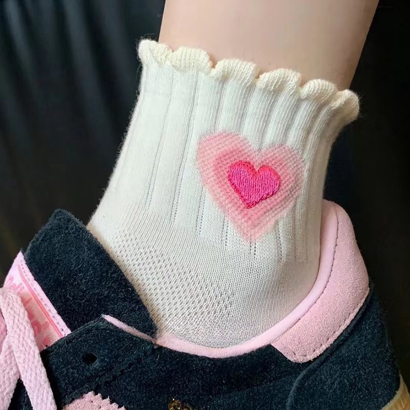 wholesale prices Heart Embroidery Cute Socks women Hollow Out Mesh Thin Breathable Low Tube Short Socks Sweet Girls women 