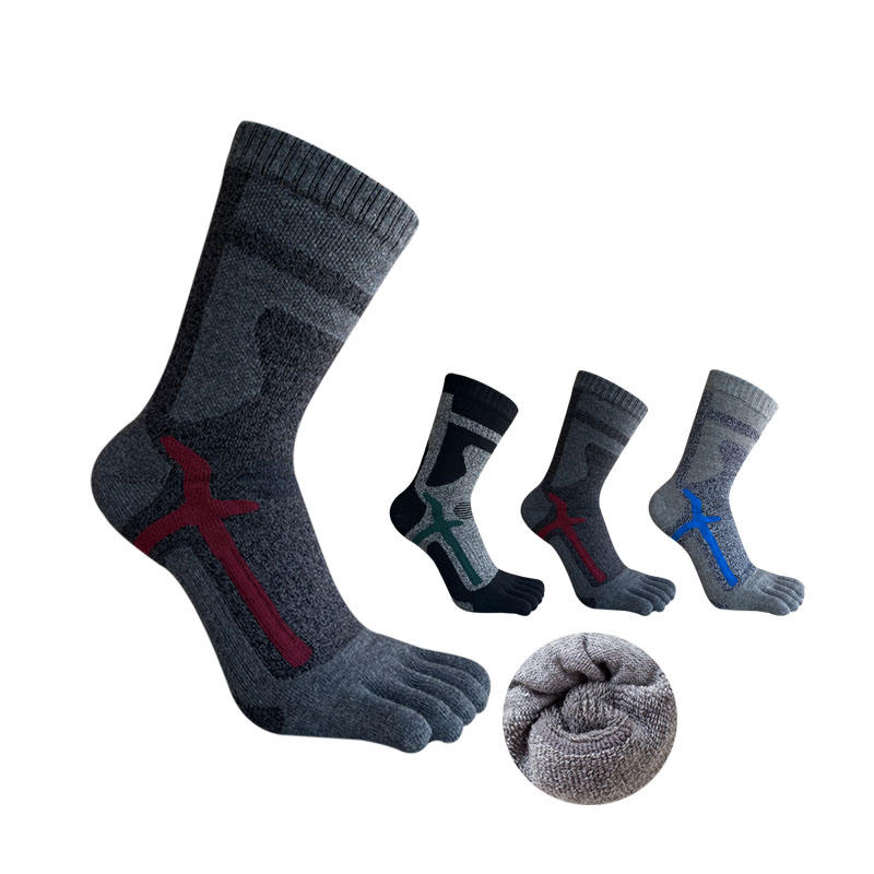  Damping Toe Terry Socks Man Outdoor Basketball Thick Striped Cotton Mesh Breathable Fitness Hiking Athletic Sport Finger 