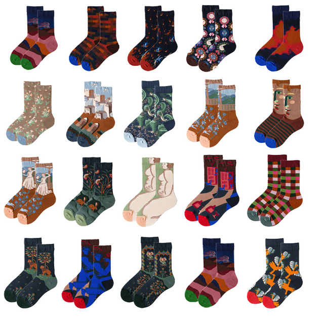 growing buyer Tide socks s and women s fashion trend socks in high tube couple socks art illustration s socks sports 