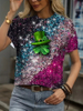 premium products women St Patrick S Day T Shirt Full Print Glitter Graphic Crew Neck Short Sleeve Tshirts New In Casual Party T 