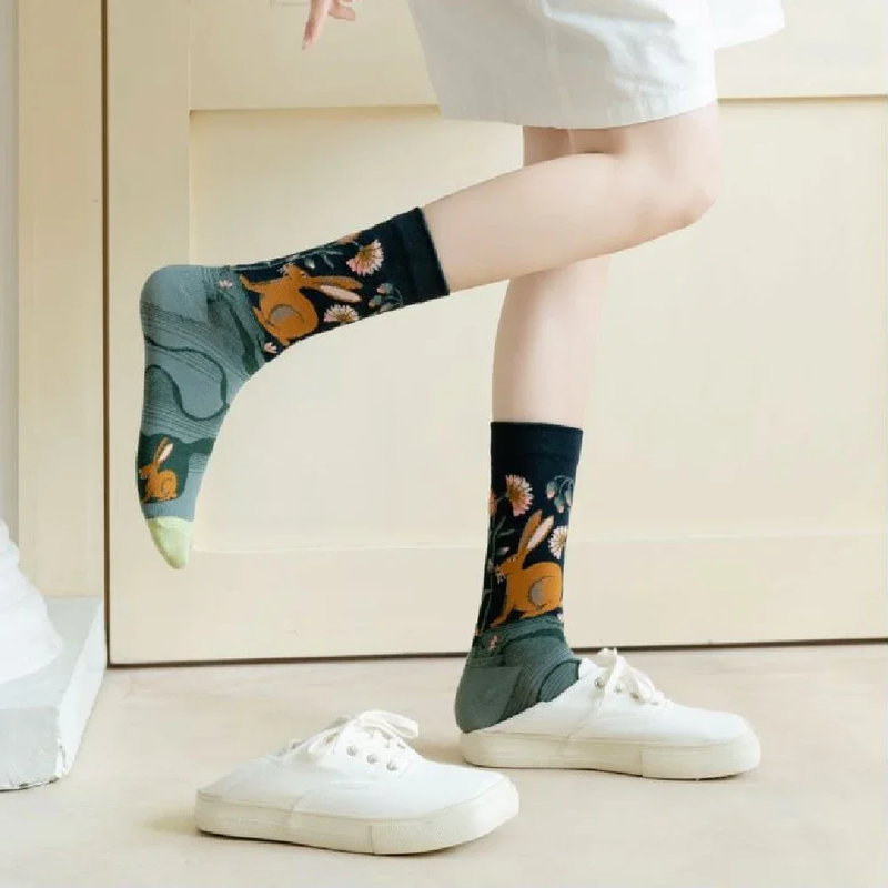 distributor Solid Color Medium Tube Socks for women s Fresh Smiling Face Pattern Simple Style Comfortable Breathable Girl 