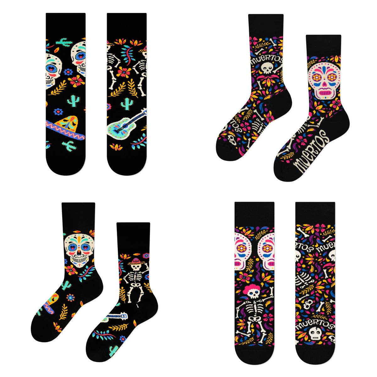 Private Label Pack Halloween Skeleton Sugar Skull Irregular AB Crew Socks Day of the Dead Retro Cotton Unisex Socks women 