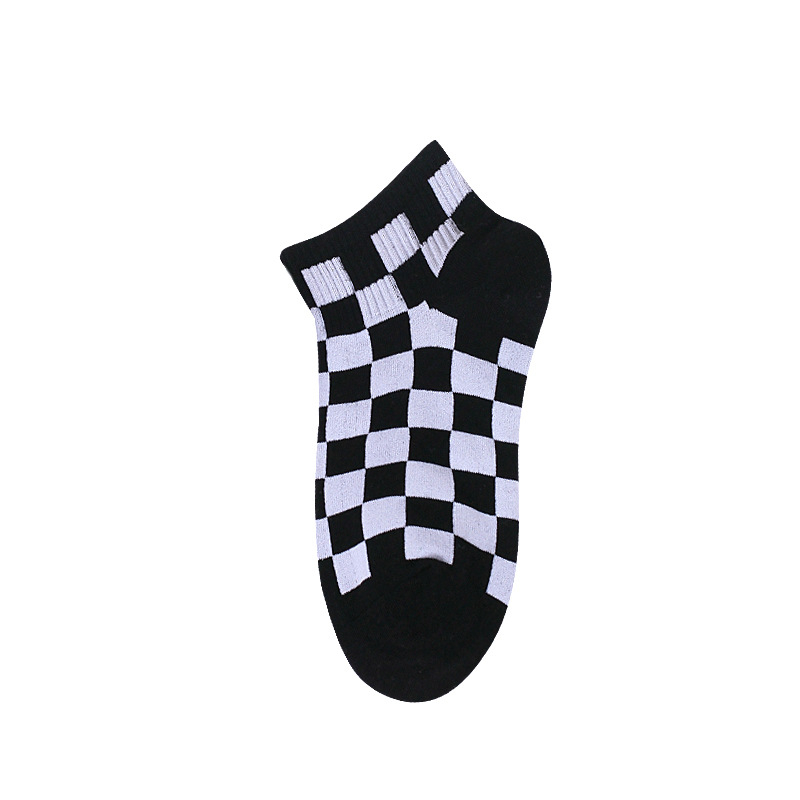 Hot Product Funky Harajuku women Checkerboard Socks Geometric Checkered Low Tube Short Hip Hop Cotton Streetwear Crew Ankle 