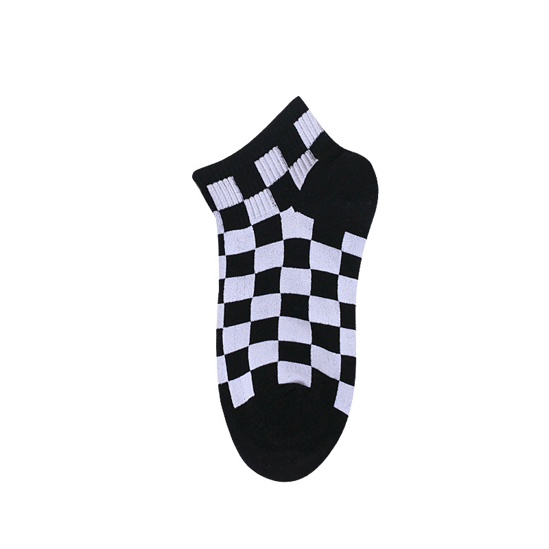 Hot Product Funky Harajuku women Checkerboard Socks Geometric Checkered Low Tube Short Hip Hop Cotton Streetwear Crew Ankle 