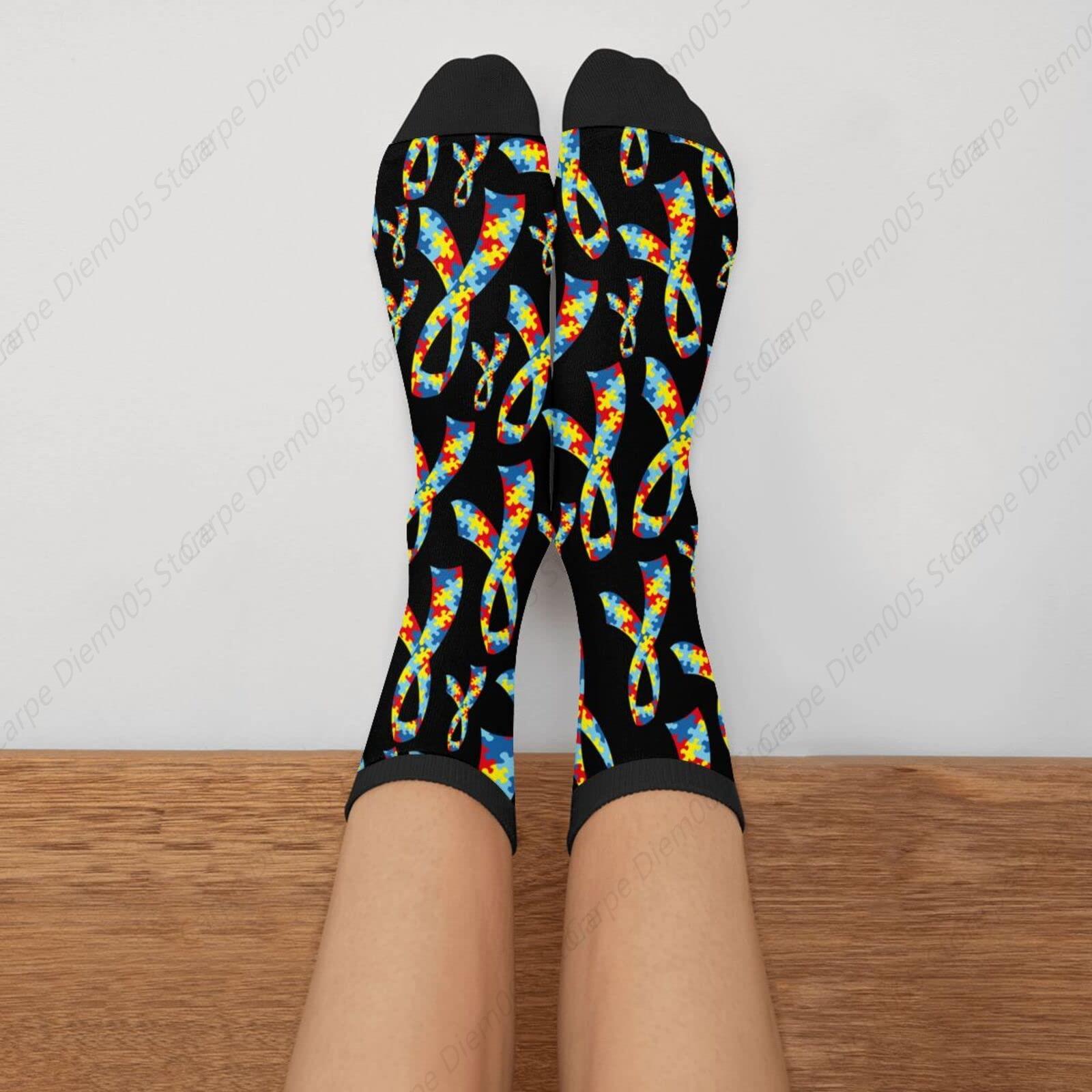 distributor Awareness Autism Care Bow Puzzle Fun Crew Socks Fashion Comfortable S And women S 