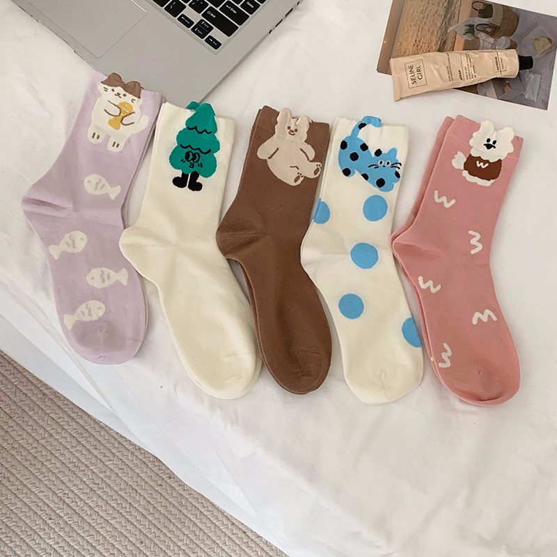 New Arrival Cute Spring Summer Three dimensional Cartoon Socks Fun Cat Bear Cotton Socks Style Combed Socks for women 