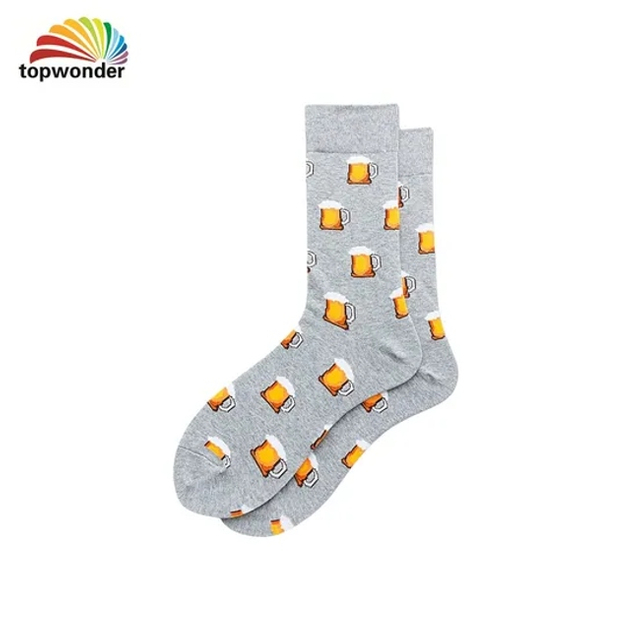 Wholesale and Customize Bear Pizza Beer and Flower Design Cotton Socks Knee High Sock in Many Colors Sizes and Material