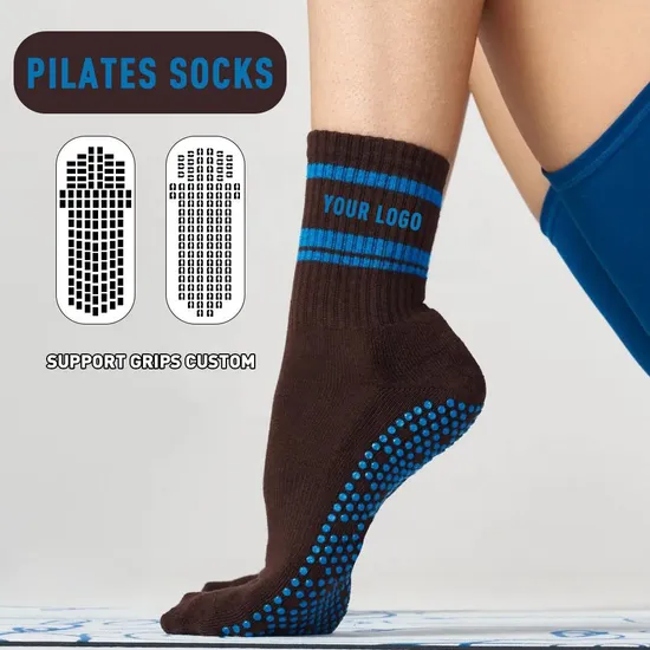 Fashion Functional Pilates Grip Socks Men and Women Sports Colorful Yoga Crew Socks Customized Logo Pilates Crew Socks