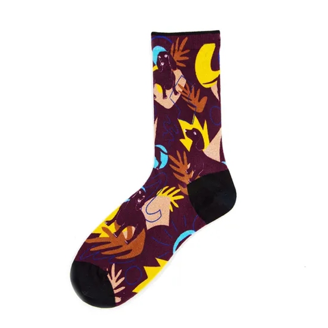 Low Price Crew Cotton Men Women Customized Brown Printed Socks