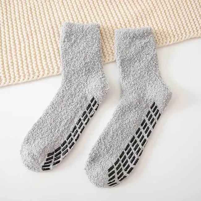 Coral Velvet Socks Men′s Winter Thick Half Side Solid Color Warm Socks