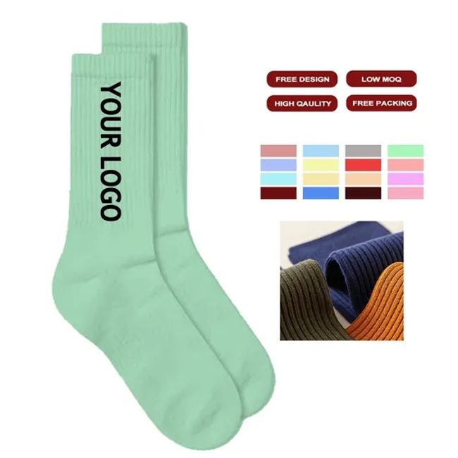 High Quality Logo Design Crew Women Luxury Wholesale Black White Cotton Professional Factory Unisex Casual Sports Custom Men Pirnt Gym Socks