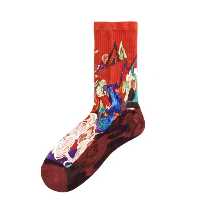 Wholesale Crew Cotton Men Women Customized Red Paint Printed Socks