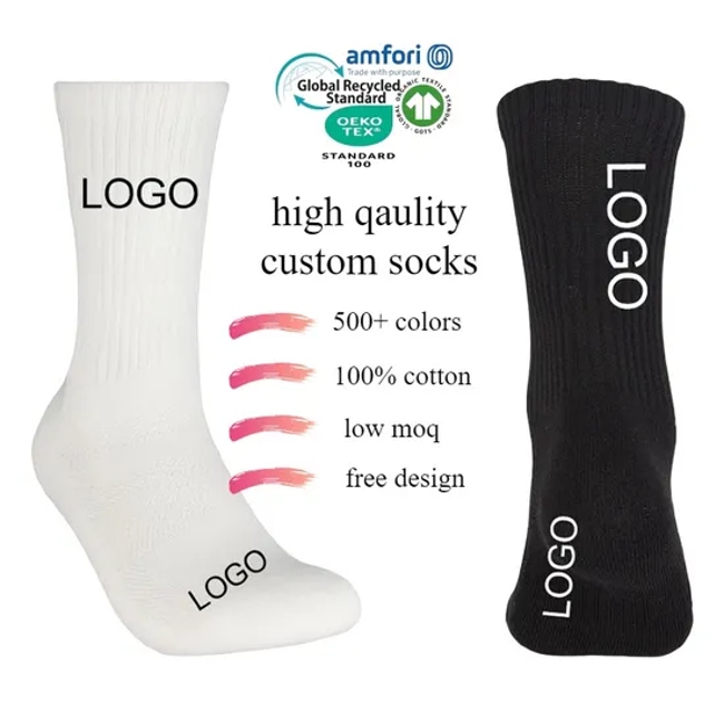 Manufacturer Logo Design OEM Performance Funny Professional Factory Sports Cotton Women Cushion Brand Packaging Athletic Unisex Crew Men Custom Socks