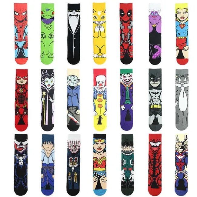 Custom Logo Crew Men Socks Anime Funny Cotton Socks Cartoons Character Novel Marvel Happy Cartoon Men Calcetines Socks