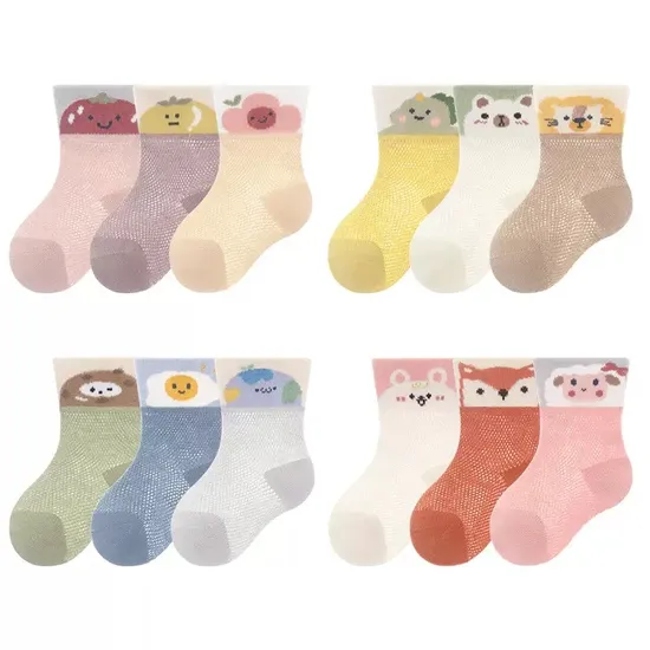 Wholesale Breathable Cartoon Kids Sock Thin Net Sock Boys and Girls Children Cotton Crew Socks for Baby