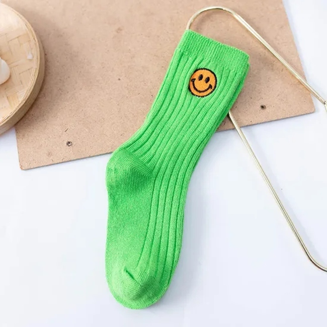 Custom Embroidery Smile Face Fashion Vivid Color Tube Cute Baby Smile Socks