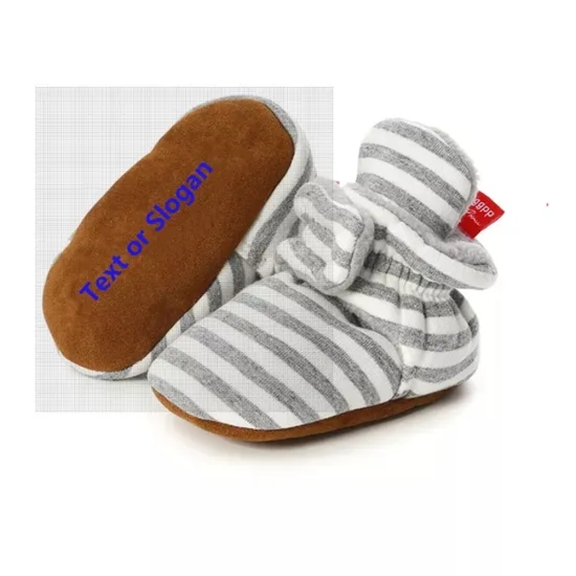 Whole Cotton Fabric Striped Print Infant Indoor Boy Girl Sock Shoes Booties Crib Baby Socks