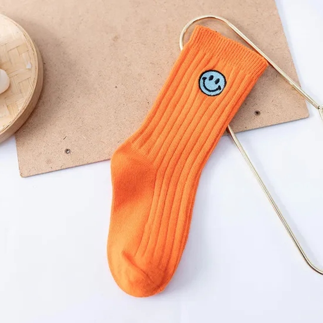 Custom Embroidery Smile Face Fashion Vivid Color Tube Cute Baby Smile Socks