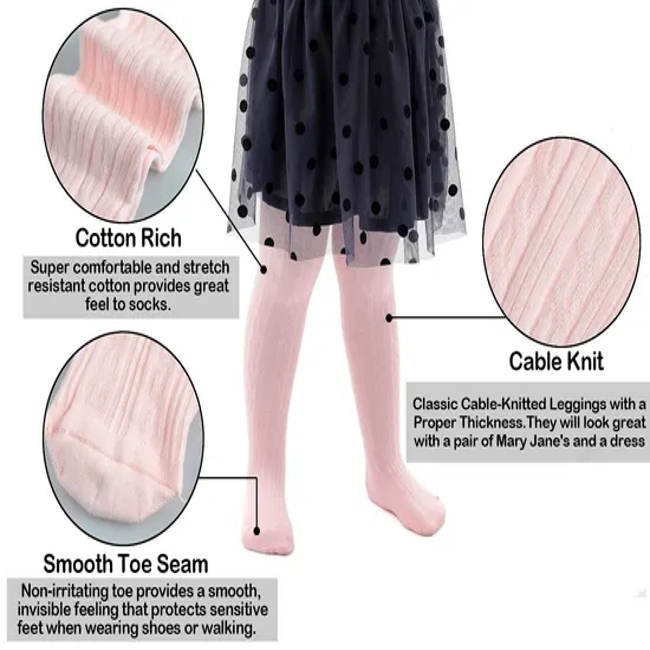 Baby Toddler Girls′ Seamless Cable Knit Tights Cotton Leggings Socks