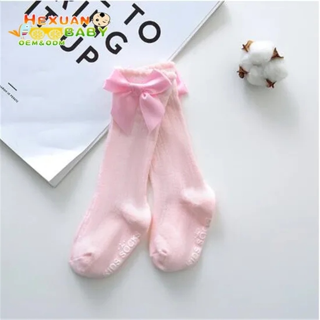 Wholesale Summer Newborn Baby Girls′ Socks Mesh Breathable Hollow Knee High Baby Socks with Bow