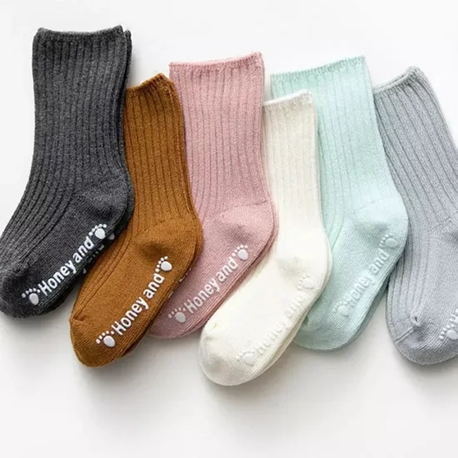 Simple Style Plain Color Cotton Baby Unisex Boys and Girls Anti Slip Newborn Kid Knit Indoor Socks