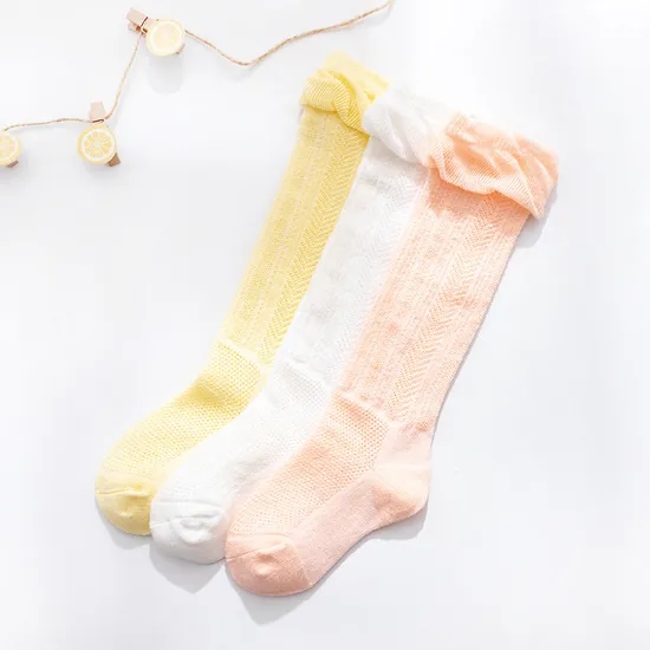 Children′s Socks Anti Mosquito Socks Baby Socks Long Socks Spring and Summer Thin Mesh Wooden Ear Edge Knee High Baby Socks