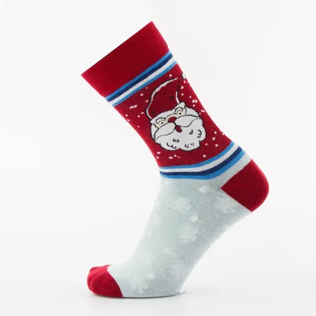 Men Women Cotton Santa Claus Pattern Jacquard Gift Red Crew Socks