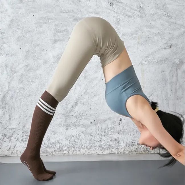 Free Shipping Womens Yoga Barre Grip Socks Crew Knee High Dance Barefoot Workout Socks for Women