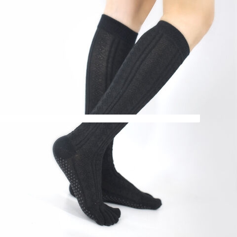 Cotton in stock women s high tube four seasons sports non slip yoga socks Pilates five finger socks long tube toe socks