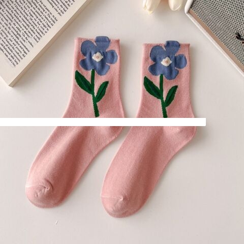Fashion New Style Combed Cotton Flower Women Socks Custom Design Jacquard Logo Sport Socks