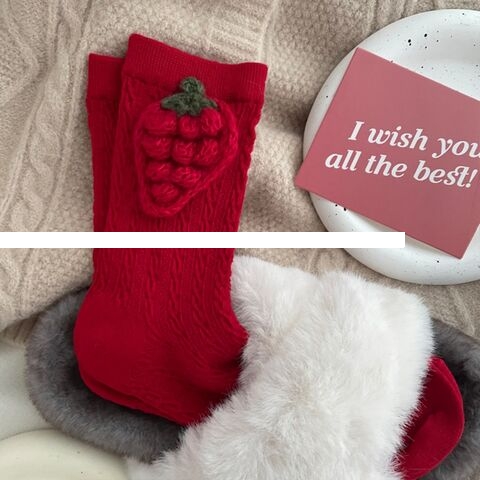 High Quality Crew Custom Logo Socks Red Knitting Jacquard Design Cotton Women Socks