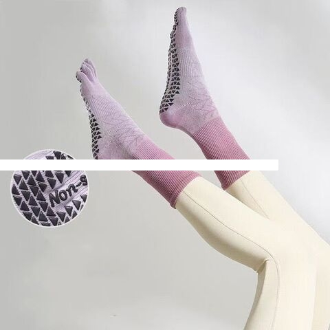 Factory stock in mid tube yoga socks non slip custom high elastic cotton new five finger socks pink Pilates socks women