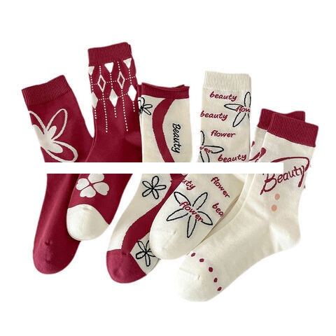 Hot Sell Rose Red Four Season Long Socks Sports Socks Boneless Custom Cotton Crew Women s Socks