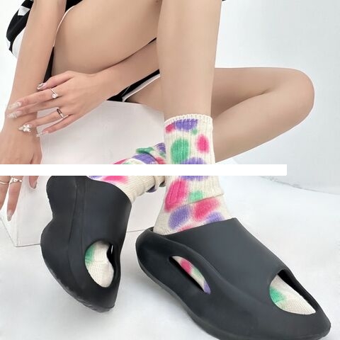 Summer Color Tie Dye Gradient Thick Thread Cotton Sports Socks Double Needle Breathable Custom Logo Socks