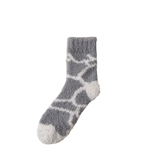 Winter Warm Thermal Fuzzy Fluffy Sherpa Cozy Indoor Home Floor Slipper Moire Pattern Combo Women Socks