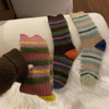 Couple Thick Line Pattern MID-Calf Socks Color Blocking Imitation Mink Autumn and Winter Warm Furry Thickened Long Socks