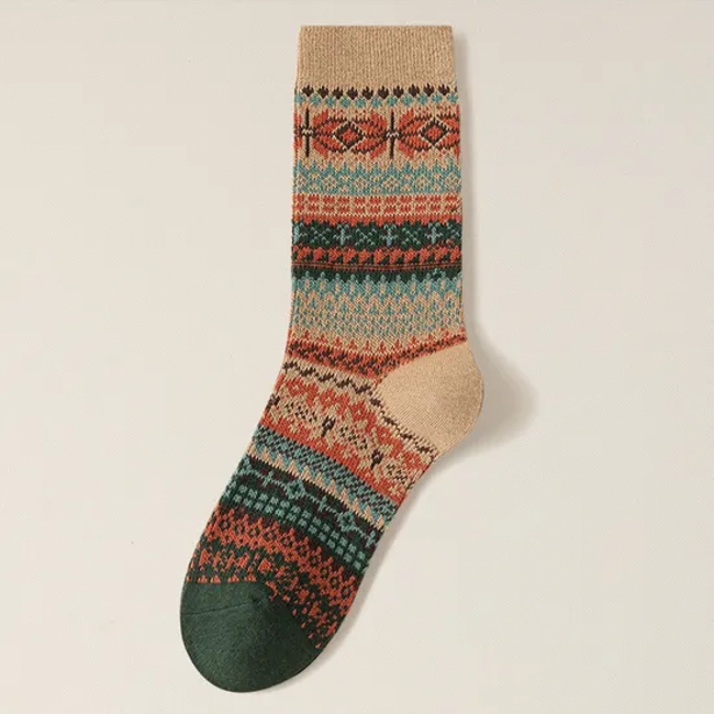 Autumn and Winter Retro Socks Women Boneless Ethnic Style Double Road Double Needle Birkenstocks MID-Calf Socks Trendy Combed Cotton Sports Socks