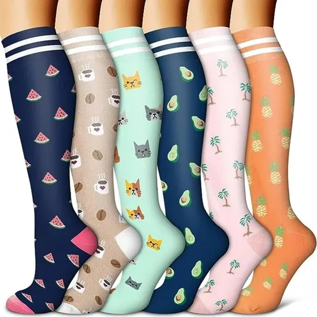 Dropshipping Colorful Fancy Knee High Running Sport Nursing Compression Socks for Men