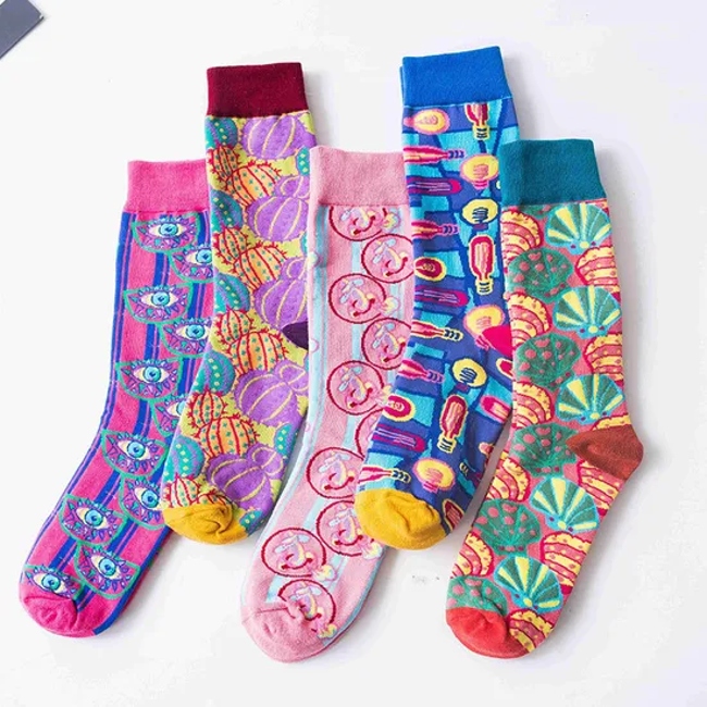 Personalized Jacquard Women′s Socks Fashionable Hundreds of Long Socks Ins Tide Niche Socks Sweat Absorbent Permeable Cotton Socks